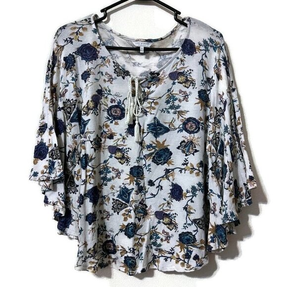 Lucky Brand Tops - Lucky brand sheer floral blouse- boho- bell sleeve size M